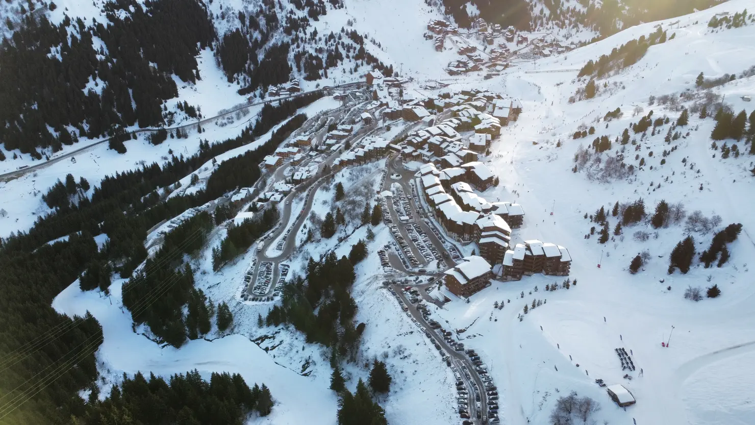 Meribel in the snow from above
