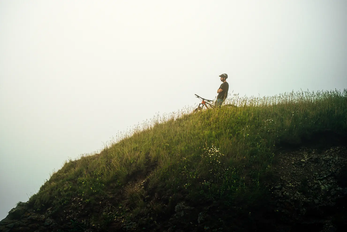 Cyclist mountain biking in the French Alps in summer