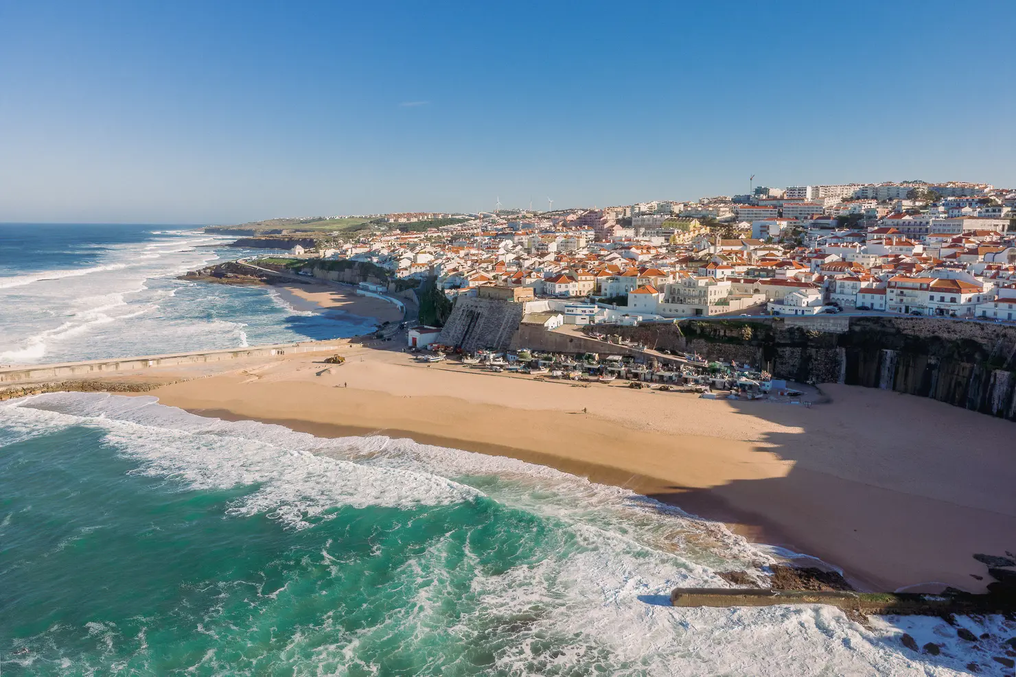 Waves breaking on the coast in Ericeira, Portugal's incredible surf spot