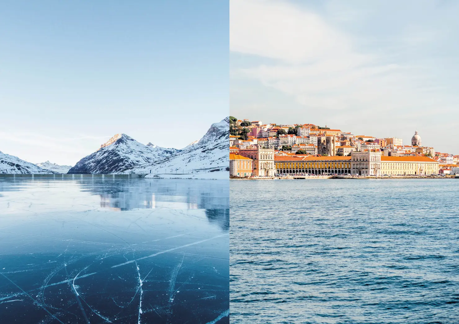 French Alps Mountains blending into a Lisbon skyline