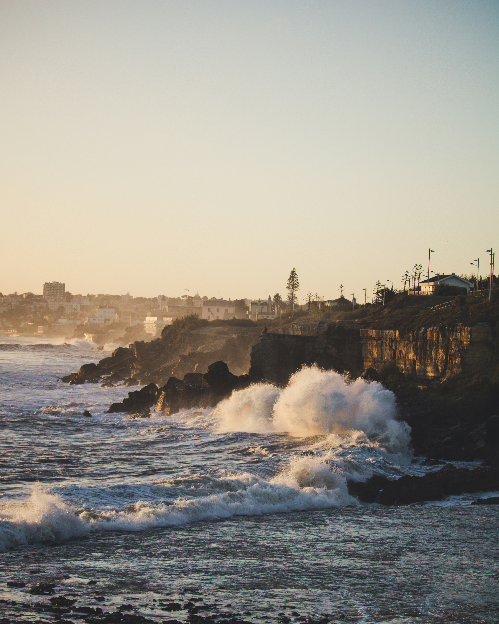 Waves crashing in Cascais